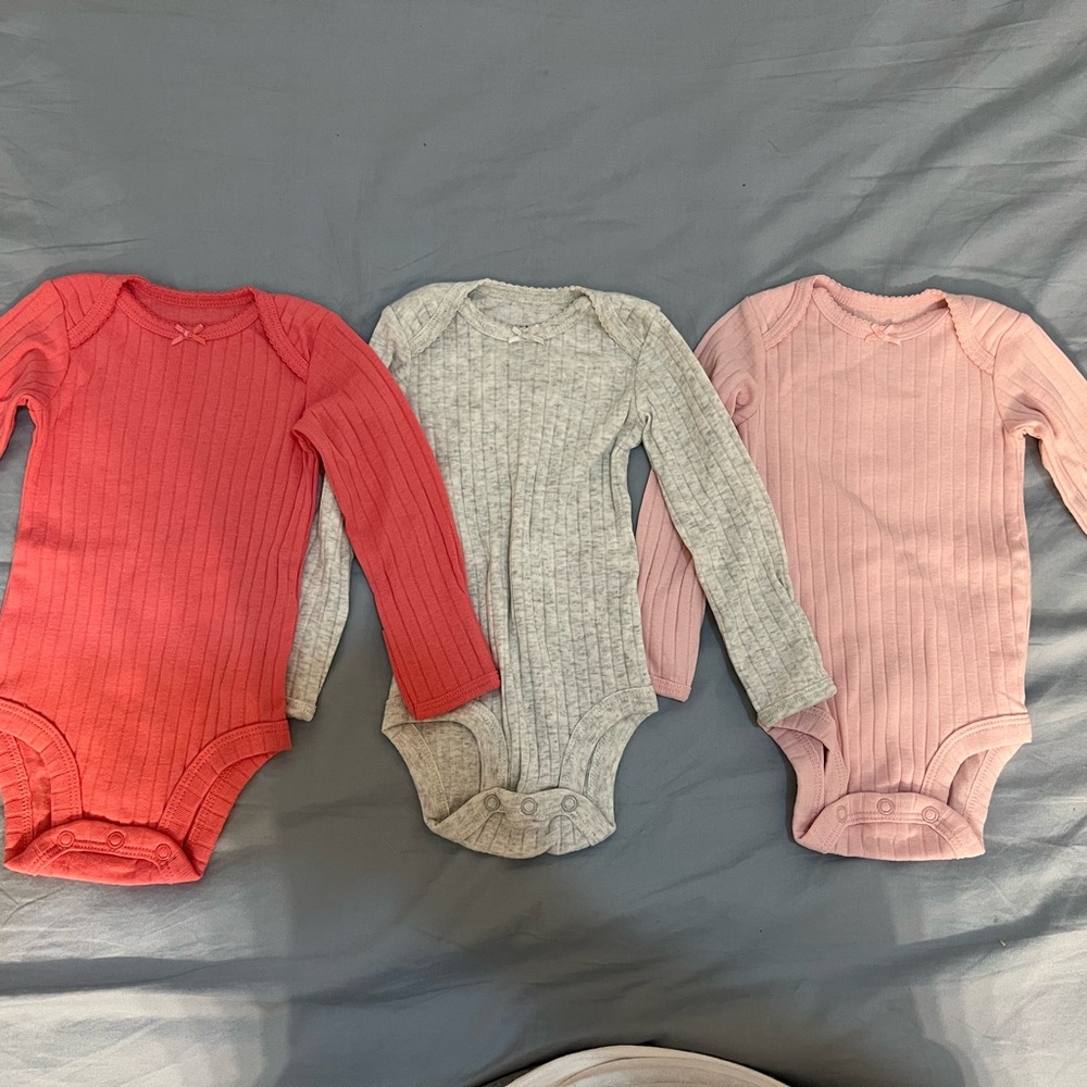 Carter's Pink and Gray Ribbed Bodysuit Set